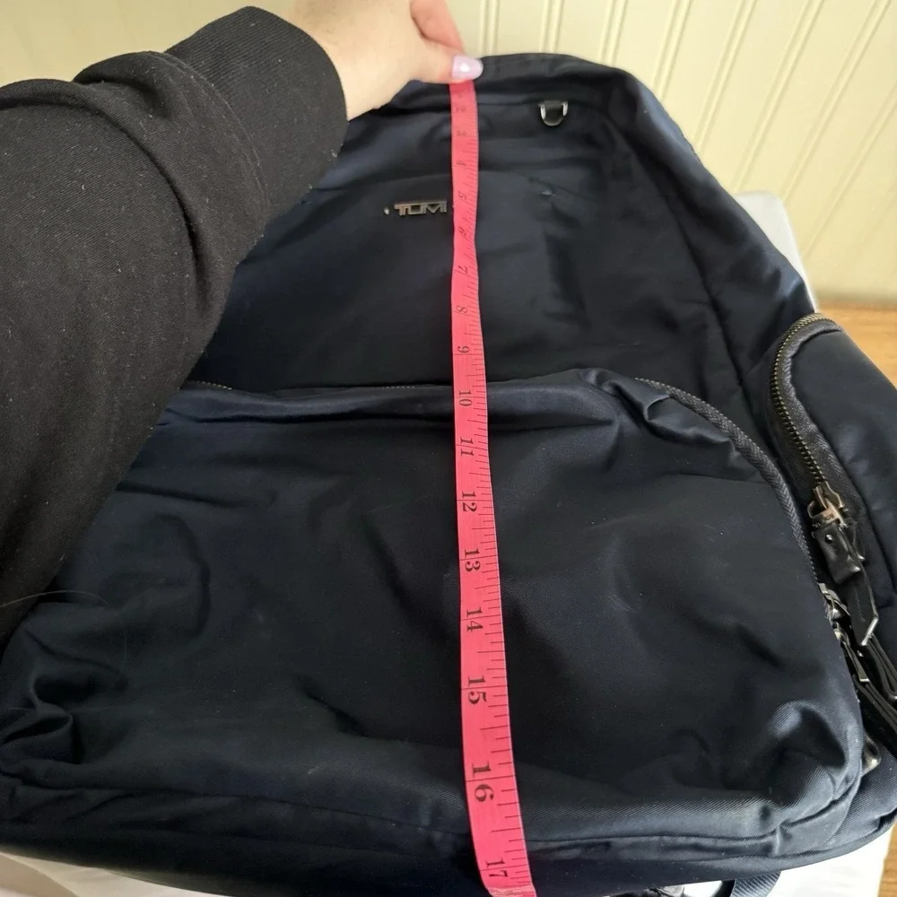 TUMI Navy Blue Nylon Silver Medium Backpack Book Bag Work Commuter Bag